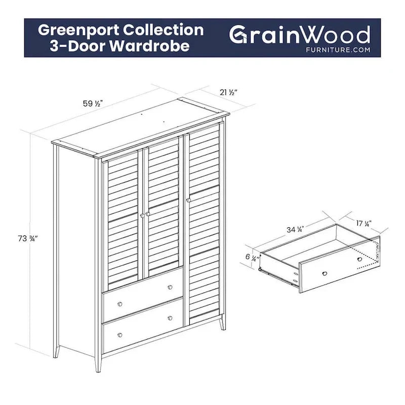 Armoire 3 portes en bois massif