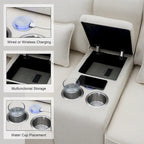 [VIDÉO fournie] [Nouveau] Canapé rembourré 114.2 avec console, 2 porte-gobelets et 2 ports USB avec recharge filaire ou sans fil, style moderne Li