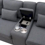 [VIDÉO fournie] [Nouveau] Canapé rembourré 114.2 avec console, 2 porte-gobelets et 2 ports USB avec recharge filaire ou sans fil, style moderne Li
