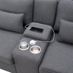 [VIDÉO fournie] [Nouveau] Canapé rembourré 114.2 avec console, 2 porte-gobelets et 2 ports USB avec recharge filaire ou sans fil, style moderne Li