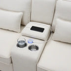 [VIDÉO fournie] [Nouveau] Canapé rembourré 114.2 avec console, 2 porte-gobelets et 2 ports USB avec recharge filaire ou sans fil, style moderne Li