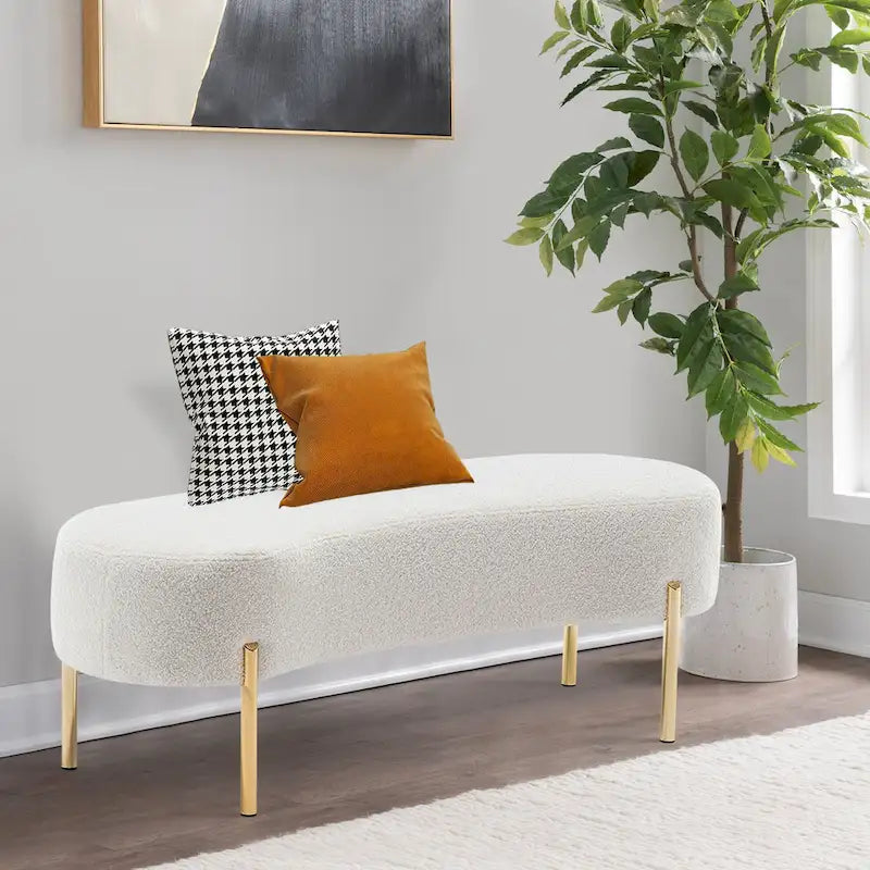 Banc ottoman, banc de lit rembourré pour entrée avec pieds en métal doré pour salon - 45,7*15,4