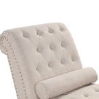 Chaise longue moderne en velours sans accoudoirs avec 1 coussin cylindrique