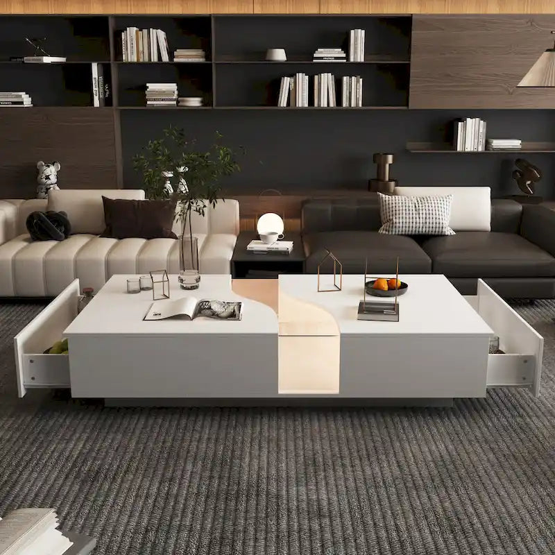 Table basse contemporaine blanche Storage Masterpiece avec bordure LED colorée - 55.1W