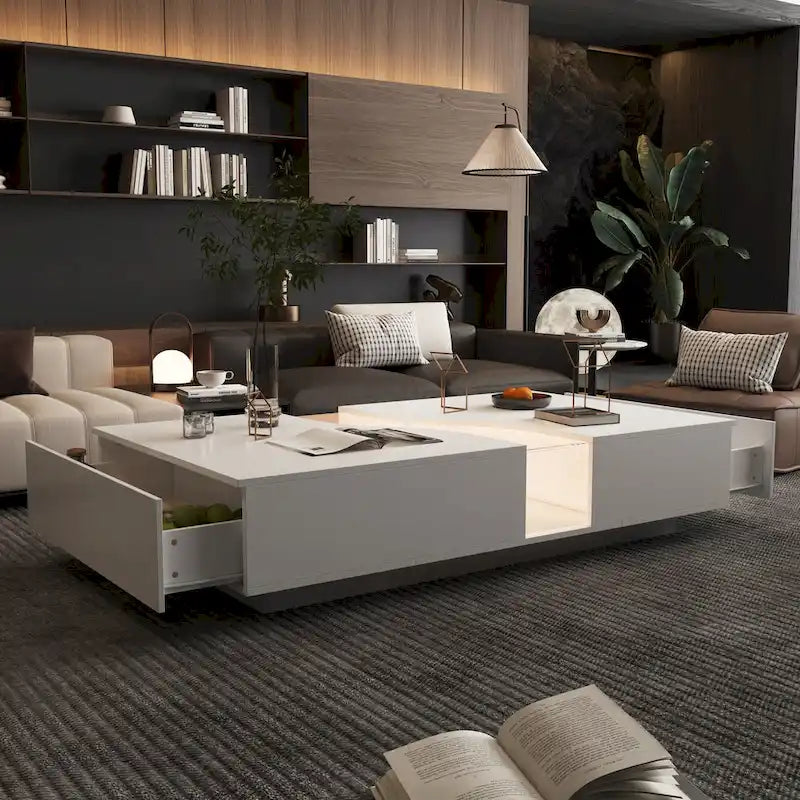Table basse contemporaine blanche Storage Masterpiece avec bordure LED colorée - 55.1W