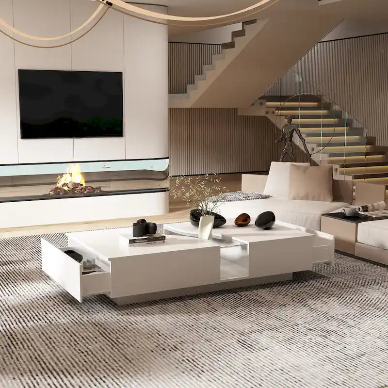 Table basse contemporaine blanche Storage Masterpiece avec bordure LED colorée - 55.1W