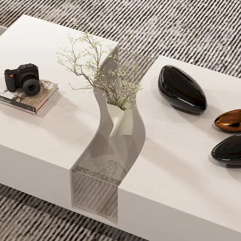 Table basse contemporaine blanche Storage Masterpiece avec bordure LED colorée - 55.1W