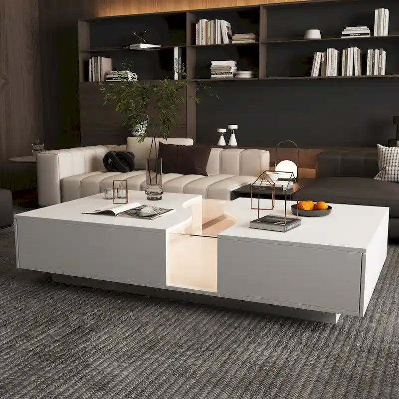 Table basse contemporaine blanche Storage Masterpiece avec bordure LED colorée - 55.1W