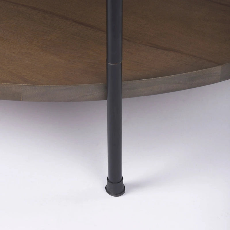 Table basse ronde Larkin à deux niveaux avec plateau en marbre blanc et bois massif