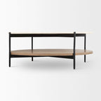 Table basse ronde Larkin à deux niveaux avec plateau en marbre blanc et bois massif