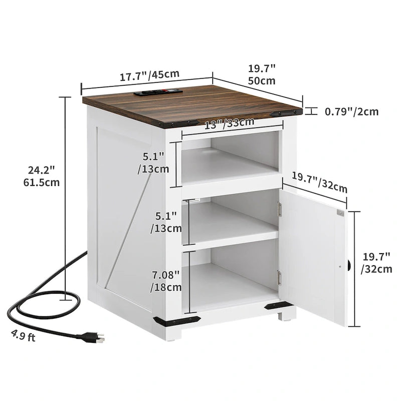 Table d'appoint de ferme avec station de recharge et rangement USB