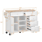Chariot de cuisine avec rangement et 5 tiroirs, étagère à épices, porte-serviettes, îlot de cuisine mobile roulant avec plateau en bois d'hévéa