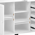 Chariot de cuisine avec rangement et 5 tiroirs, étagère à épices, porte-serviettes, îlot de cuisine mobile roulant avec plateau en bois d'hévéa