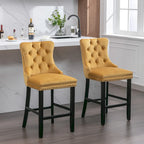 Tabourets de bar en velours capitonnés avec pieds en bois et garniture de clous décoratifs chromés, chaises de bar style décontracté