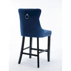 Tabourets de bar en velours capitonnés avec pieds en bois et garniture de clous décoratifs chromés, chaises de bar style décontracté