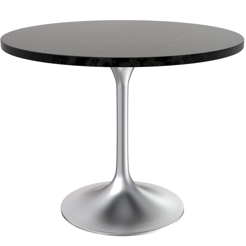 Table à manger ronde de 36 pouces avec plateau en bois MDF et base en chrome brossé