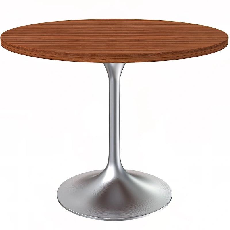 Table à manger ronde de 36 pouces avec plateau en bois MDF et base en chrome brossé