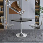Table à manger ronde de 36 pouces avec plateau en bois MDF et base en chrome brossé