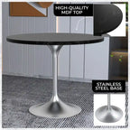 Table à manger ronde de 36 pouces avec plateau en bois MDF et base en chrome brossé