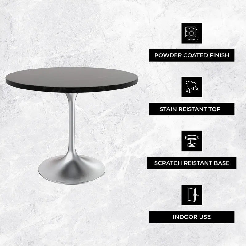 Table à manger ronde de 36 pouces avec plateau en bois MDF et base en chrome brossé