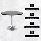 Table à manger ronde de 36 pouces avec plateau en bois MDF et base en chrome brossé