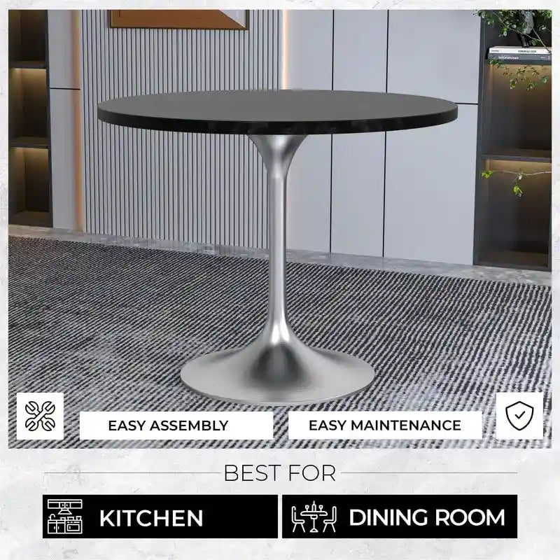 Table à manger ronde de 36 pouces avec plateau en bois MDF et base en chrome brossé