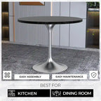 Table à manger ronde de 36 pouces avec plateau en bois MDF et base en chrome brossé