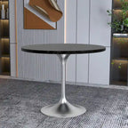 Table à manger ronde de 36 pouces avec plateau en bois MDF et base en chrome brossé