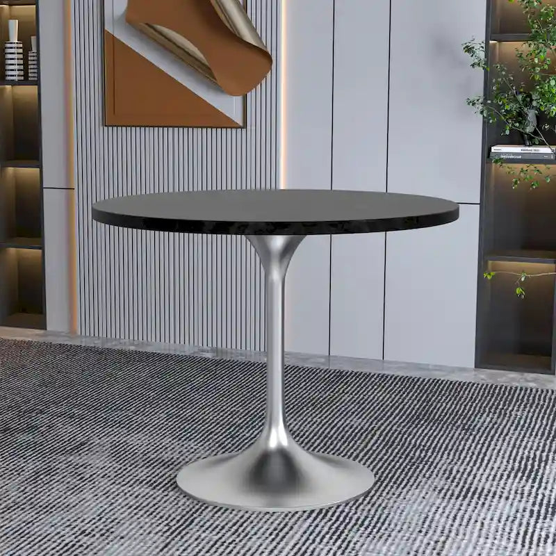 Table à manger ronde de 36 pouces avec plateau en bois MDF et base en chrome brossé