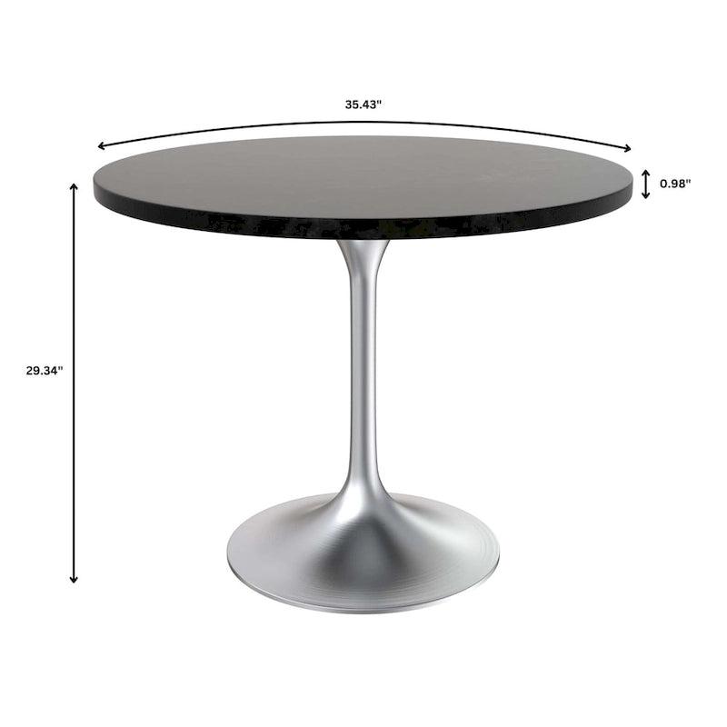 Table à manger ronde de 36 pouces avec plateau en bois MDF et base en chrome brossé