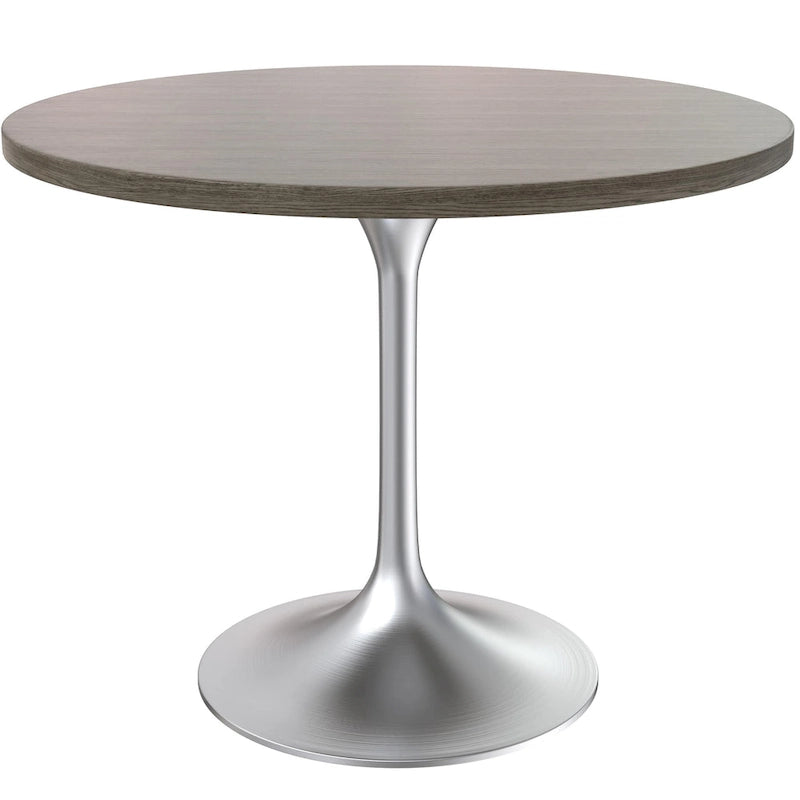Table à manger ronde de 36 pouces avec plateau en bois MDF et base en chrome brossé