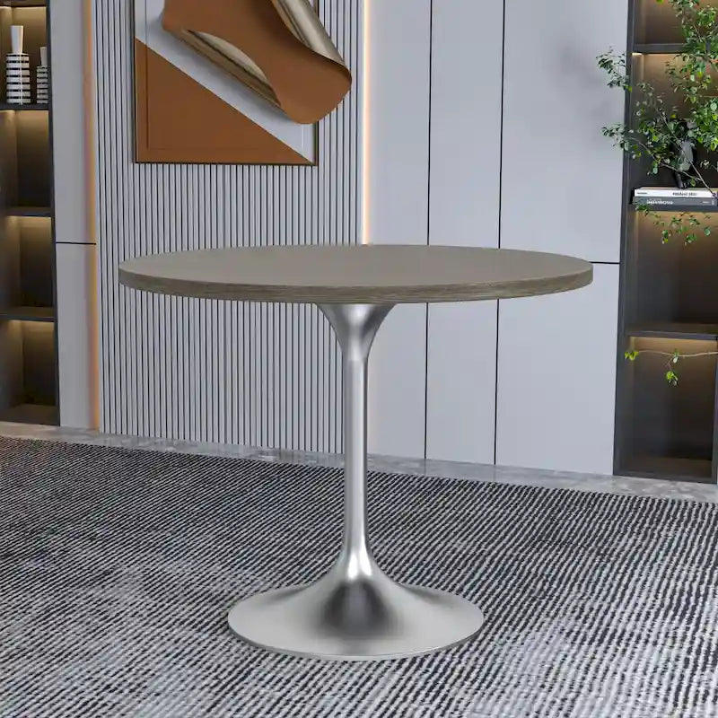Table à manger ronde de 36 pouces avec plateau en bois MDF et base en chrome brossé