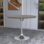 Table à manger ronde de 36 pouces avec plateau en bois MDF et base en chrome brossé