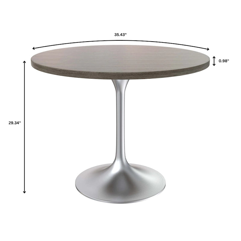 Table à manger ronde de 36 pouces avec plateau en bois MDF et base en chrome brossé