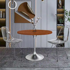 Table à manger ronde de 36 pouces avec plateau en bois MDF et base en chrome brossé