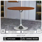 Table à manger ronde de 36 pouces avec plateau en bois MDF et base en chrome brossé