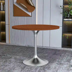 Table à manger ronde de 36 pouces avec plateau en bois MDF et base en chrome brossé