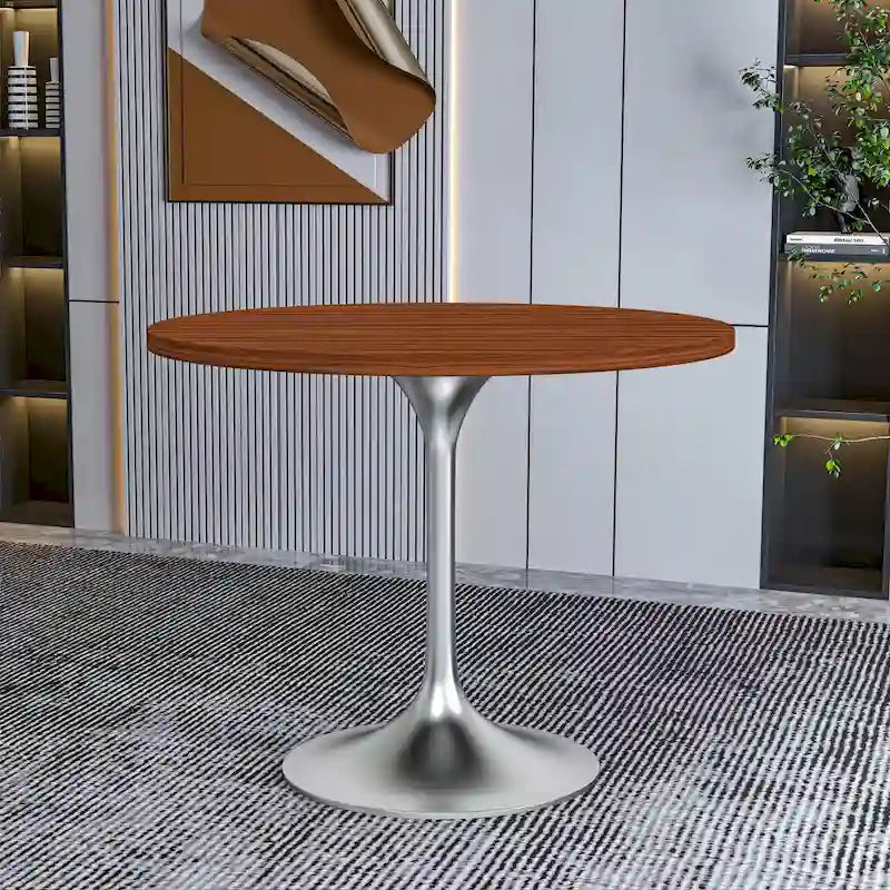 Table à manger ronde de 36 pouces avec plateau en bois MDF et base en chrome brossé
