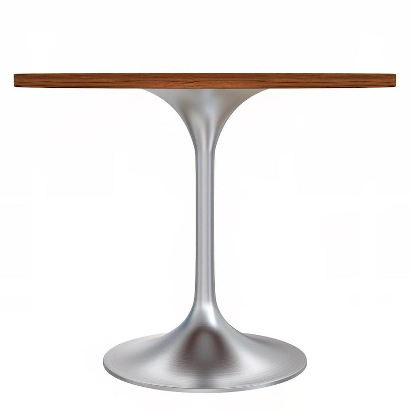 Table à manger ronde de 36 pouces avec plateau en bois MDF et base en chrome brossé