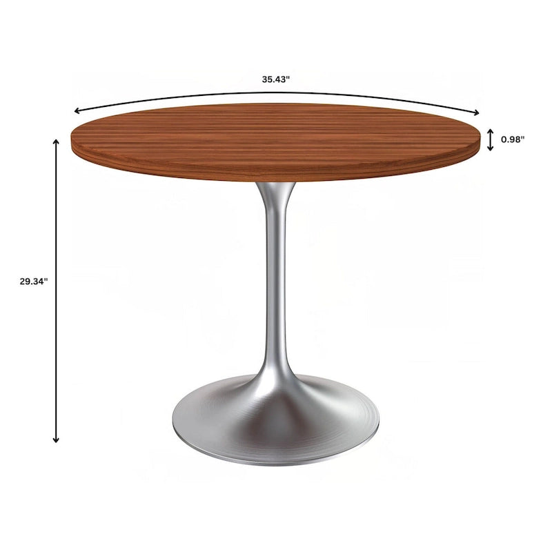 Table à manger ronde de 36 pouces avec plateau en bois MDF et base en chrome brossé