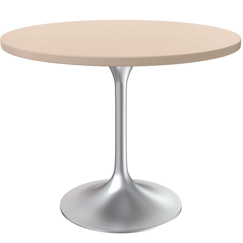 Table à manger ronde de 36 pouces avec plateau en bois MDF et base en chrome brossé