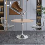 Table à manger ronde de 36 pouces avec plateau en bois MDF et base en chrome brossé