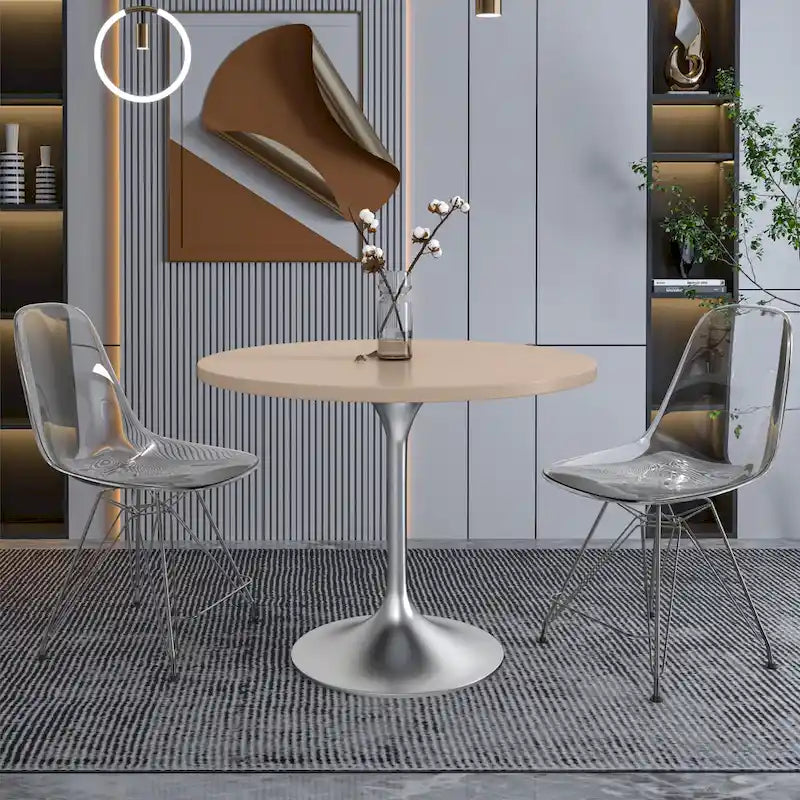 Table à manger ronde de 36 pouces avec plateau en bois MDF et base en chrome brossé