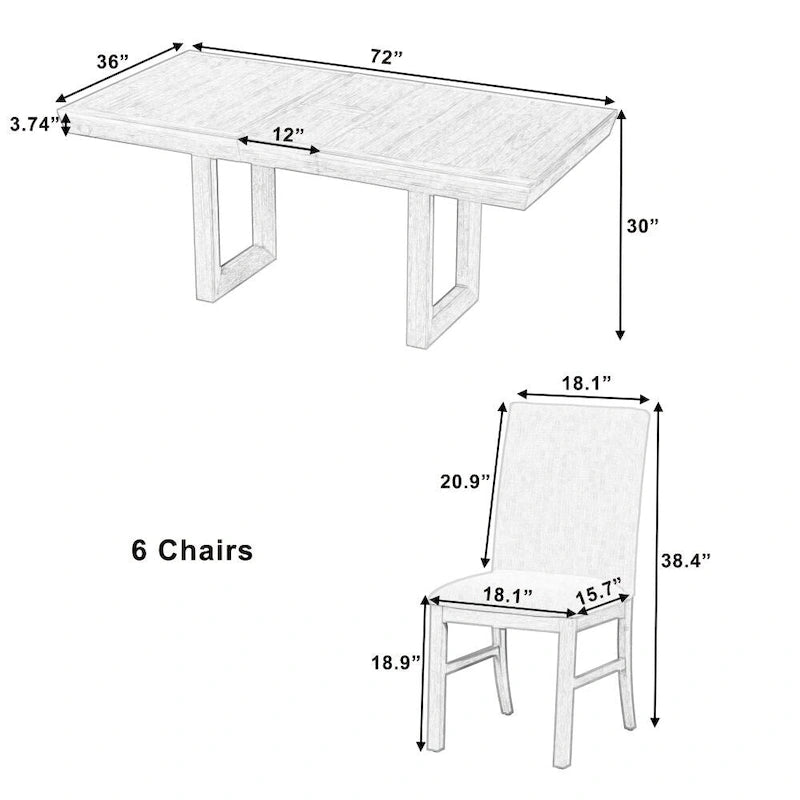 Table à manger extensible traditionnelle en bois de 72 pouces