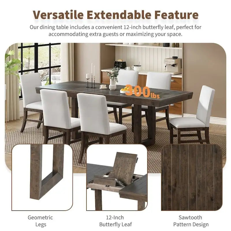 Table à manger extensible traditionnelle en bois de 72 pouces