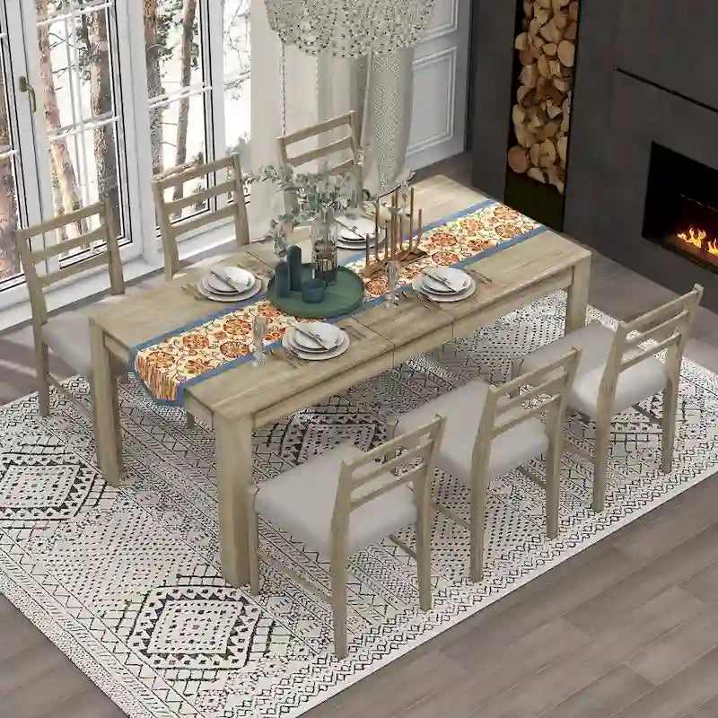 Table de salle à manger en bois avec rallonge de 12 feuilles