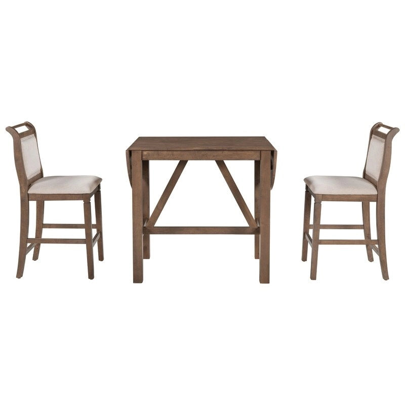 Table à manger en bois hauteur comptoir avec rallonge à rabat et chaises rembourrées
