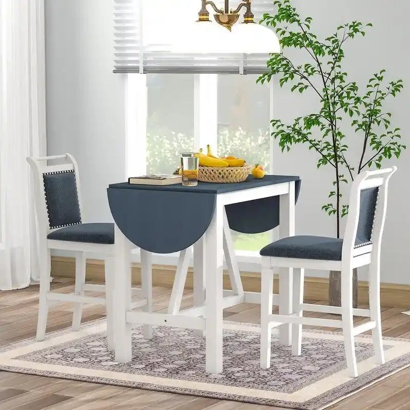 Table à manger en bois hauteur comptoir avec rallonge à rabat et chaises rembourrées
