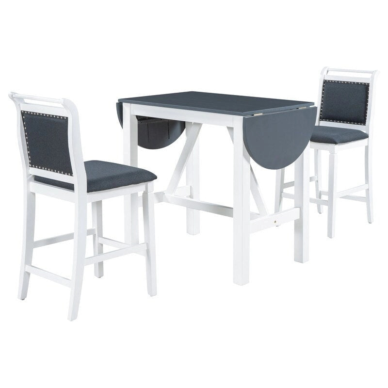 Table à manger en bois hauteur comptoir avec rallonge à rabat et chaises rembourrées