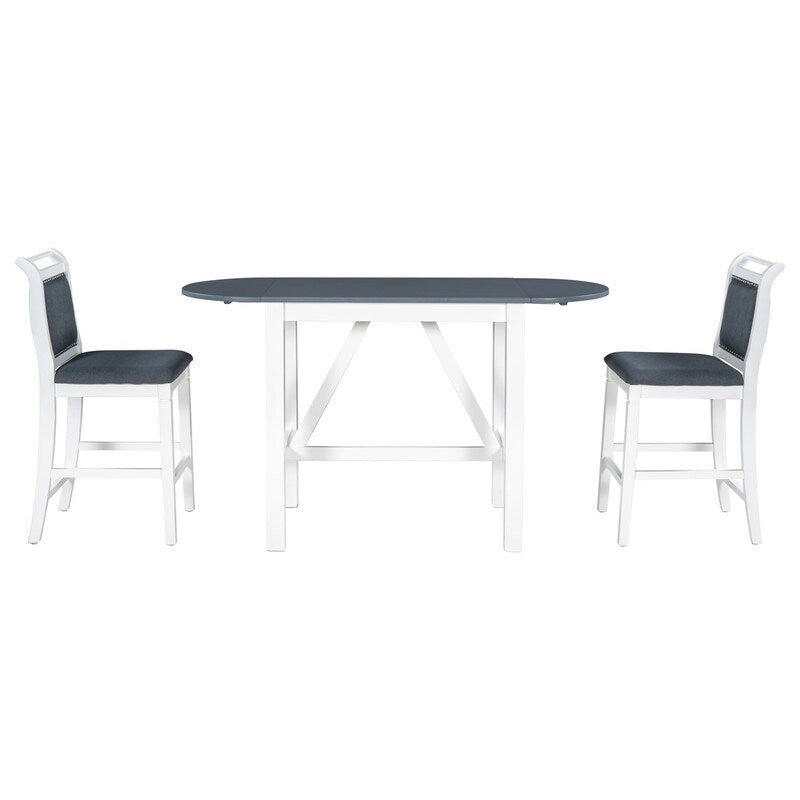 Table à manger en bois hauteur comptoir avec rallonge à rabat et chaises rembourrées